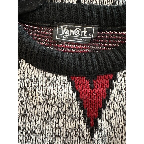 Vintage Van Cort Sweater M Black Red Gray Argyle Diamond Knit Pullover Made USA - Picture 3 of 6